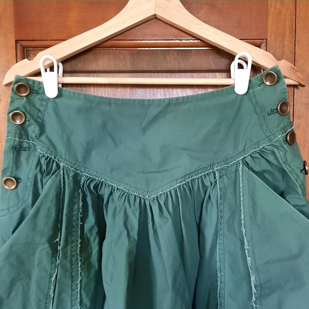 Vintage Y2K Bellvilles Green Frayed Edge Pleated Midi Skirt W/ Pockets Size S/M